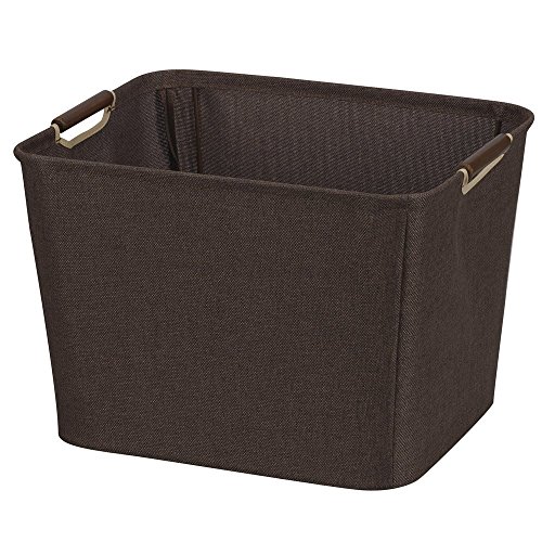 Household Essentials 601 Medium Shelf Basket with Wood Handles | Multi-Purpose Home Storage Bin | Brown Coffee Linen, Medium, Cocoa
