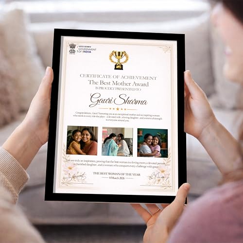 Image of Customized Photo Frame Wall Decor Award, Certificate Gift For Mother Sister Wife Girlfriend and Friend, Personalized Women's Day and Mothers Day Photo Frame Gift For Home Living room Bedroom 23x32 cm