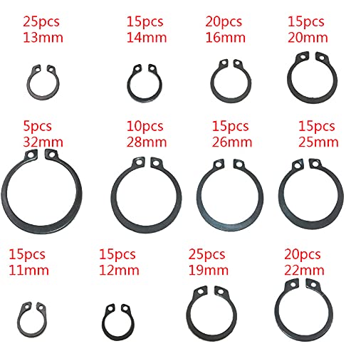 18 Sizes Metal Circlip Set 3mm to 32mm Internal External Snap Retaining Ring Assortment Kit (300 Pcs)