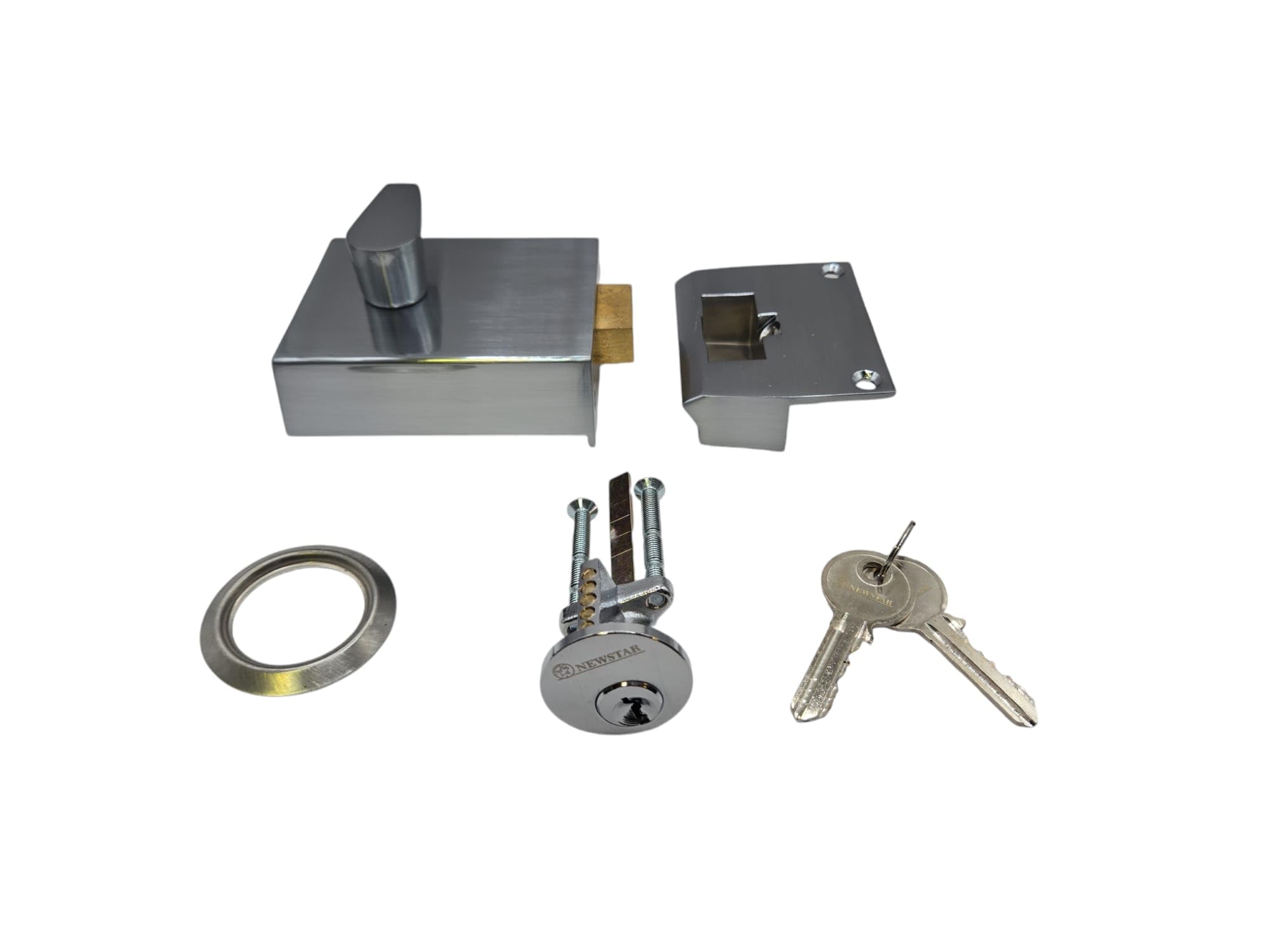 Bary Satin Dead Bolt Night Latch Complete With Rim Cylinder (Satin)