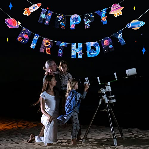 Image of SUNBEAUTY Universe Outer Space Theme Birthday Banner Galaxy Happy Birthday Party Decoration Space Birthday Decorations Solar System Decoration | Pre-Strung