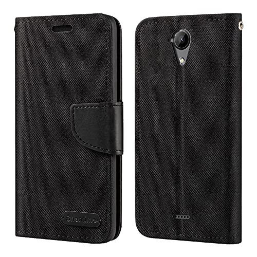 Étui Portefeuille en Tissu Oxford et Cuir PU Compatible avec Wiko U Feel Lite, Coque Robuste avec Rabat Magnétique et Fentes Cartes (Noir)
