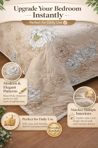 Image of Home Stylish Luxury Ultrasonic Punch AC Comforter Blanket - Quilted Microfiber Floral Pattern, Lightweight Breathable Hypoallergenic All‑Season Blanket for Bedroom, Travel (228x228 Cm) Copper