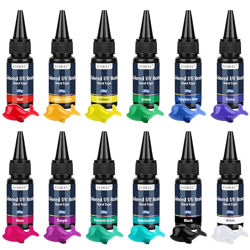 KISREL UV Resin 12 Colors - 240g UV Resins Kit Transparent Colored Resins Rigid Ultraviolet Clear Resin for Crafts Jewelry Making and Decoration