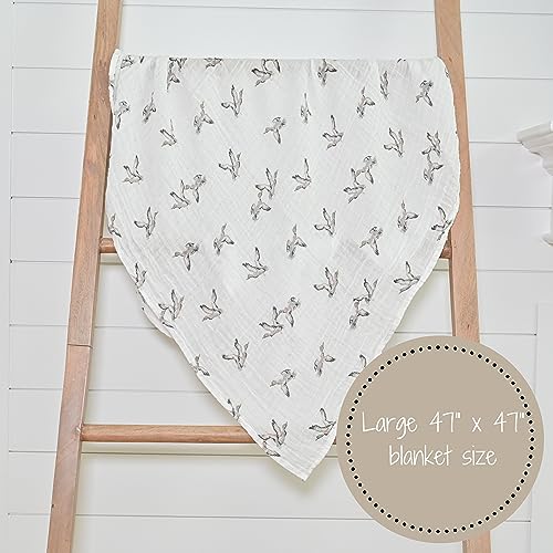 Image of LollyBanks Muslin Swaddle Blankets 2PACK, 100% Cotton Baby Blanket 47 x 47 Inches, Large Baby Swaddle Breathable, Muslin Blankets for Boys and Girls (Mallard Duck and Grey)