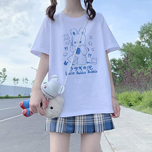 Japanese Harajuku Kawaii Goth Casual Style Loose Crewneck Cute Cartoon Little Rabbit Bubble Print T-Shirt3