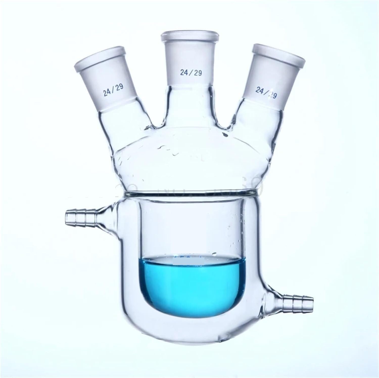 Botellas de vidrio científico, Matraz de vidrio borosilicato, fondo redondo, tres bocas, botella reacción con camisa, matraz doble capa for laboratorio(150mL19x19x19)