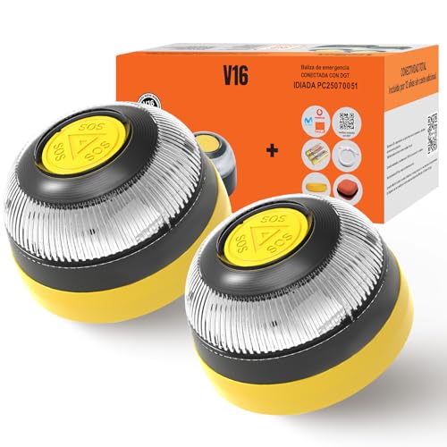 Pack de 2 - Baliza V16 Homologada DGT con Geolocalizador – Modelo JL001 Conectado IoT, Imanes + Ventosa INCLUIDA y 12 Años de Datos GRATIS