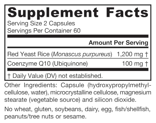 Jarrow Red Yeast Rice 1200 mg with CoQ10 100mg (Q10), 120 Capsules - image 7