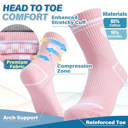 Image of ANTSANG Kids Boys Girls Athletic Cotton Socks,6 Pairs Youth Teen Crew Socks