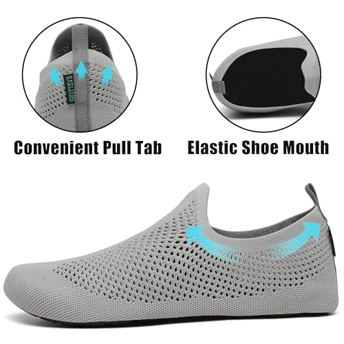 SAGUARO Hausschuhe Damen Herren Pantoffeln Leicht Atmungsaktiv Hüttenschuhe Rutschfest Geschlossene Sockenschuhe Home Flache Slippers, Grau 42/43EU