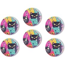 Glass Refrigerator Magnets 6 Pcs Colorful Cartoon Cat Animal Round Strong Magnetic Refrigerator Magnet, Suitable for Magnet Sticker Decoration On Whiteboard,Classroom,Home,Cabinets,1.2 Inche