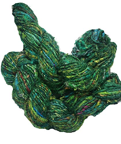 Knitsilk Premium Recycled Sari Silk Yarn - Ocean Of Green Worsted (50 Yards, 1 Skein) #TOP3