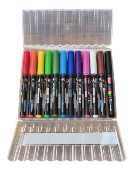 Image of FLAIR Liquid Acrylic Marker 12 Assorted Shades With Brush Tip, High & Rich Pigmented Colours| True Opaque, Bold & Broad Strokes, Multi-Surface Use| For Abstract, Pop & Graphic Design Art