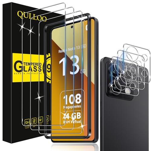 QULLOO Schutzfolie für Xiaomi Redmi Note 13 5G, 3 Stück Displayschutzfolie mit 3 Stück Kameraschutz [9H Härte Gehärtetes...