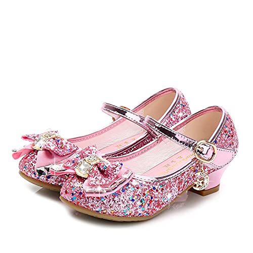 NNJXD Girl Dress Shoes Wedding Party High Heel Glitter Princess Bownot Shoes