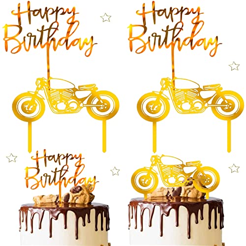 4 Pièces Joyeux Anniversaire Topper Locomotive, Décoration de Gâteau de Moto Or, A Moto Topper de Gâteau, Moto Gâteau Topper, pour La Fête d'anniversaire De l'homme Ou l'anniversaire du Garçon