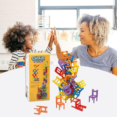 42 Teile Stapelstuhl-Spiel, Mini Stuhl Balance Blöcke Spielzeug Stapelspiel Stuhl auf Stuhl Stapeln Spiel Stapelstühle Stapelturm Spiel Geschicklichkeitsspiel Balance Spielzeug Spaß für ganze Familie