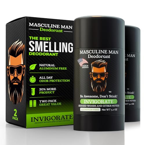 Image of Deodorant for Men - Aluminum Free Mens Deodorant - Natural Deodorants - Sweat Protection for Underarm, Stain-Free Stick Deodorants, Made in USA, 3.2oz (Pack of 2, Invigorate)