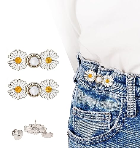 Image of 2pcs Pant Waist Tightener, Adjustable Waist Buckle Set, Extra Button for Jeans to Make Tighter, Instant Jeans Button Pins for Pants Jeans Skirts, No Sewing Required (Daisy Flower - W)