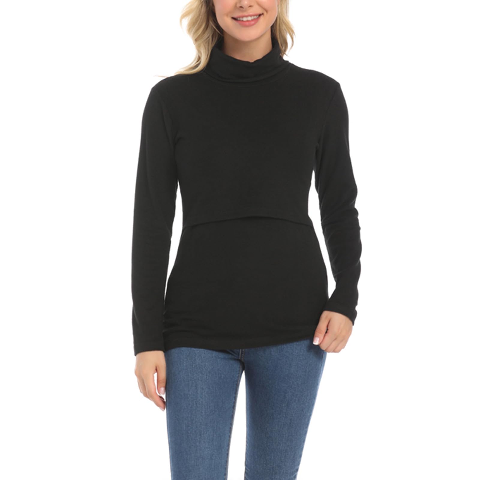 Premamá Tops Cuello Alto Jersey Camiseta Materna de Manga Larga Mujeres cómodo Cálido Interior térmica Basic Color sólido Camiseta Ropa Premamá de Otoño e Invierno Regalo Durante el Embarazo