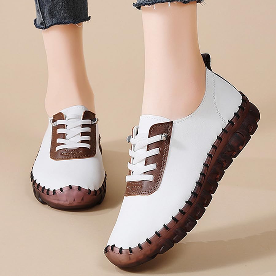 Image of CrazySavage Women's Leather Soft Bottom Flat Loafers Casual Non-Slip Handmade Slip-On Walking Shoes Comfort Driving Orthopedic Pain Relief Lightweight Shoe