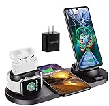 Aqonsie 4 in 1 Wireless Charging Station for iPhone/Android/Type-C Phones with QC3.0 Adapter for iWatch, Qi Fast Wireless Charger Station for AirPods Pro/AirPods/iPhone/Samsung/Huawei