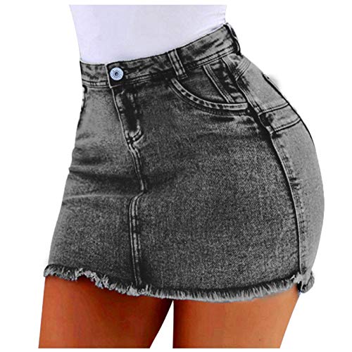 Junesun Women Denim Skirts Fashion Summer High Waist Short Jeans Slim Female Pockets Denim Mini Skirts (Style D, S), Small