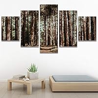 SIGNWIN 5 Panel Canvas Wall Art Green Forest for Home Decorations Ready to Hang - 60