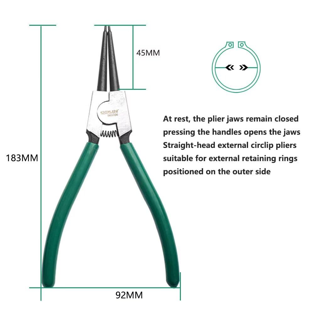 1PC Circlip Pliers Outside Straight 7 Inch Snap Ring Pliers with Straight Bent Jaw Retaining for Ring Remove Automotive Tool