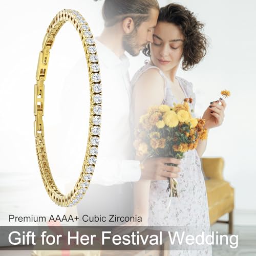 Stainless Steel Adjustable CZ Tennis Bracelet for Women Men (Gold, CZ 3mm) - image 7