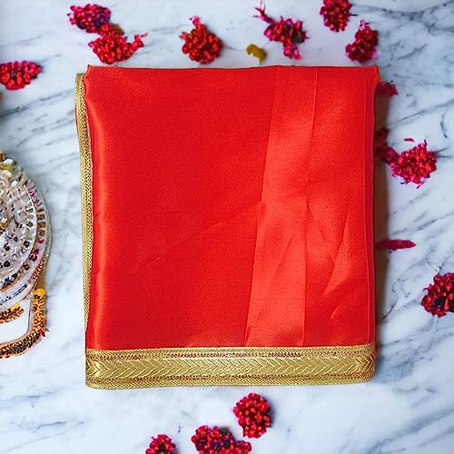 Image of Pooja Cloth for Mandir || Pooja Mandir Cloth || Mandir Decoration Cloth || Pooja Cloth Pink or Red (Set of 2)