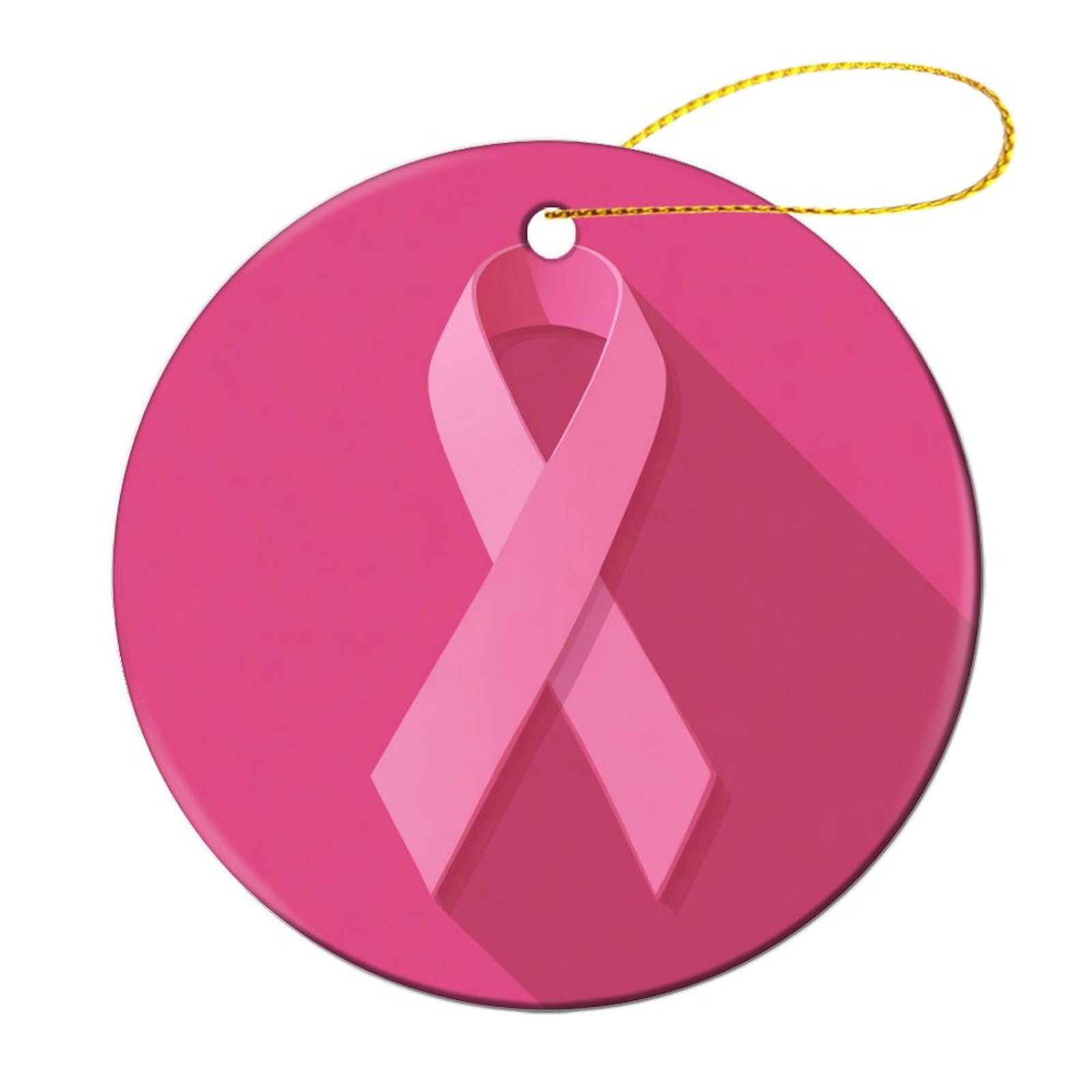 Pink Ribbon Simple Christmas Tree Hanging Ornaments,2 Pieces, 7.2CM Round Double-Sided