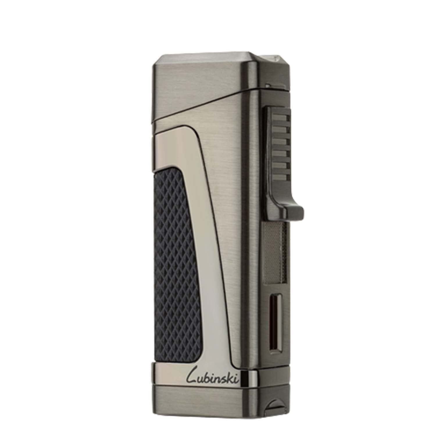 Porte-Cigare Briquet Coupe-Vent avec Perforatrice Triple Jet Flamme Butane Cigare Briquet Rechargeable Réglable avec Fenêtre de Gaz Visible
