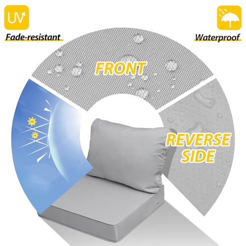 Image of AAAAAcessories Outdoor Seat Cushions for Chairs, Fade-Resistant, Waterproof Patio Furniture Replacement Cushions, 21 inch x 21 inch x 3 inch + 21 inch x 17 inch, Set of 2, Gray