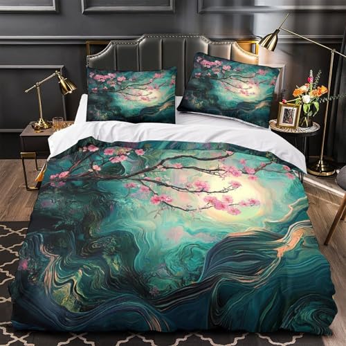 Housse de couette fleurs de cerisier 3D zippée pour simplifier le lit des couples au quotidien - 2