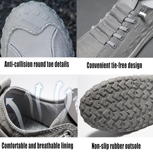 Men's Leather Breathable Slip-on Sneakers,Fashion Handmade Low Top Casual Shoes,Comfortable Soft Sole Non-Slip Canvas Shoes2