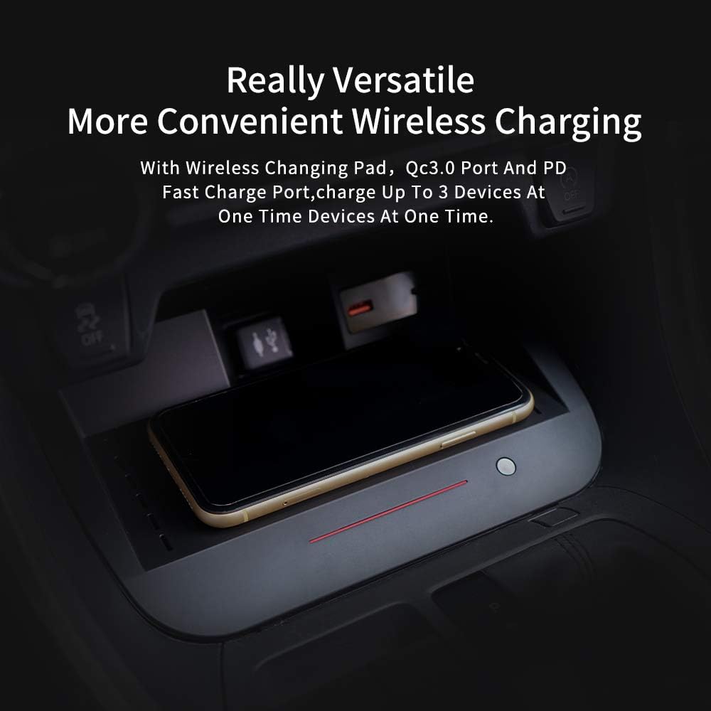 Car Wireless Charger Mount fit for Toyota RAV4 2019-2025,QC 3.0 Fast Charging Compatible with iPhone,Samsung,Wireless Charging Without Installation,2 USB Port 36W Wireless Charger Pad