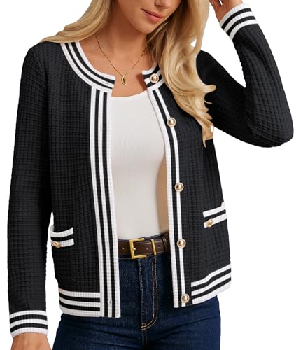 GRACE KARIN Cardigan Sweaters for Women Lightweight Long Sleeve Button up Sweater 2025 Color Block Jacket with Pockets