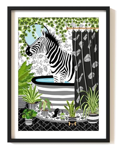 Parmaro Zebra Bathroom Art, A4 UNFRAMED Print, Black & White, Animal Toilet Decor