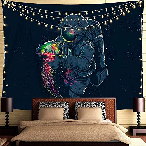 Space Tapestry Trippy Tapestry Cool Astronaut Poster Tapestry Mens Guys Posters For Room Fantasy Galaxy Jellyfish Blacklight Boho Hippie Wall Hanging Spaceman Tapestries For Bedroom Man Room Decor - Image 2