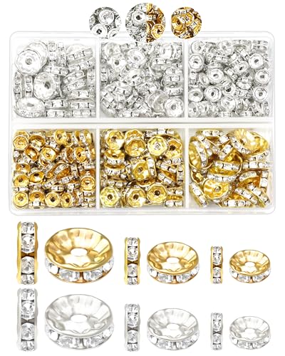 FIVEIZERO 300PCS Gold Silver Rhinestone Spacer Beads for Jewelry Making