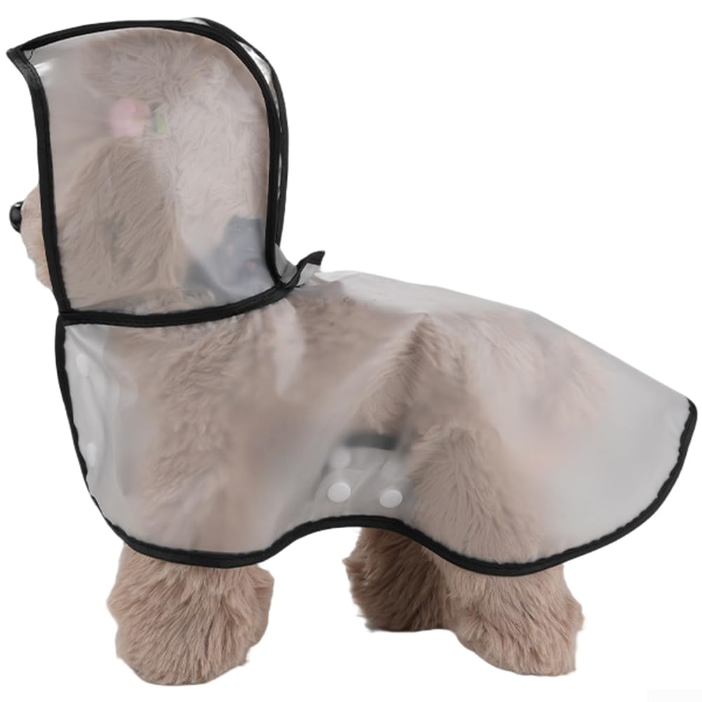 Dog Rain Jacket Waterproof Transparent Hooded Ponchos with Harness Opening Adjustable Belly Strap for Small Medium Large Breeds Outdoor Rainwear Day Walking(L)