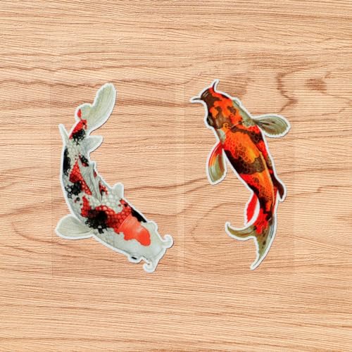 Koi Fisch Japanisch Bunt Vinyl Aufkleber Sticker - 2 Fische Reflektierend, 10,2cm - für Auto Boot Laptop 02131