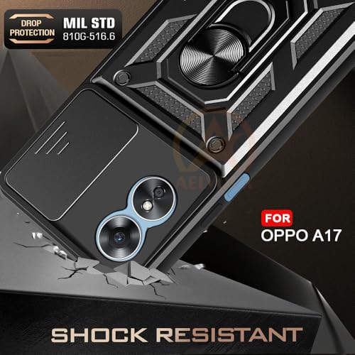 Image of Armor Bumper Back Cover Case for Oppo A17 Rotating Camera Cover, Ring Holder & Kickstand | Heavy Duty & 360 Degree Protection Oppo A17 Back Cover (Black)