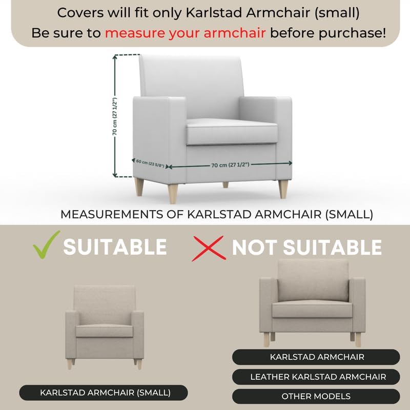 comfortly Cover for Karlstad Armchair Small, Replacement Slipcover, Heavy Duty 2 pcs Cover, Soft Durable Washable Fabric, Easy to Clean & Replace (Crown - Ocean Blue)
