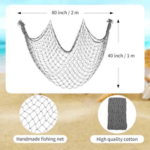 Decorative Fishing Net 80x40 Inch,YuanDe 2 Pack Large Dark Grey Picture Fish Net, Wall Photo Hanging Fishnet for Nautical Mermaid Pirate Ocean Themed Hawaii Beach Under The Sea Party Decorations - Thumbnail 2