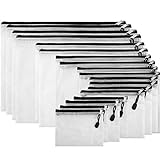 SUBANG 18 Pieces Black Zipper Pouch Zipper File Bags Mesh File Folders with Grid Travel Pouch, 9 Sizes