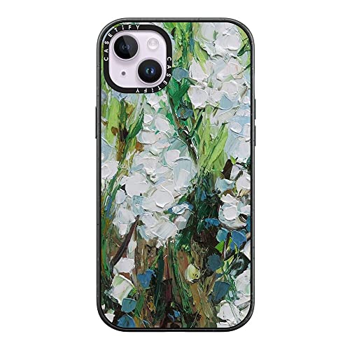 Coque iPhone 14 Plus CASETiFY Impact rigide Noir mat motif floral Fleurs sauvages antichoc