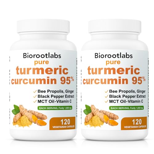 Biorootlabs Turmeric Curcumin Supplement 1000mg Biorootlabs Pure Turmeric Curcumin 95 6-in-1 Turmeric Curcumin Capsules with Bee Propolis Ginger Mct Oil Fat Soluble Vitamin C & Black Pepper (2)